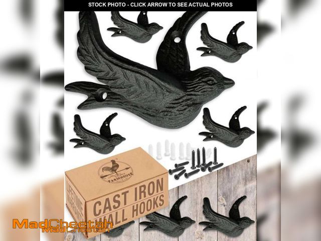 Lot 74-11977989 - Flying Bird Cast Iron Hooks (5 Pack) - Black Coat Wall Mounted Farmhouse Decor for Coats, Bags, Hats...