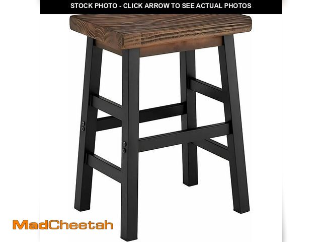 Lot 74-14305335 - Alaterre Furniture Pomona 26" Counter Height Stool - Solid Pine Wood Seat with Black Metal Legs, Ind...