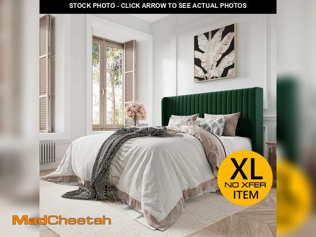 Lot 74-12801424 - Amolife Queen Size Velvet Upholstered Bed with Wingback Headboard, Green - UNUSED