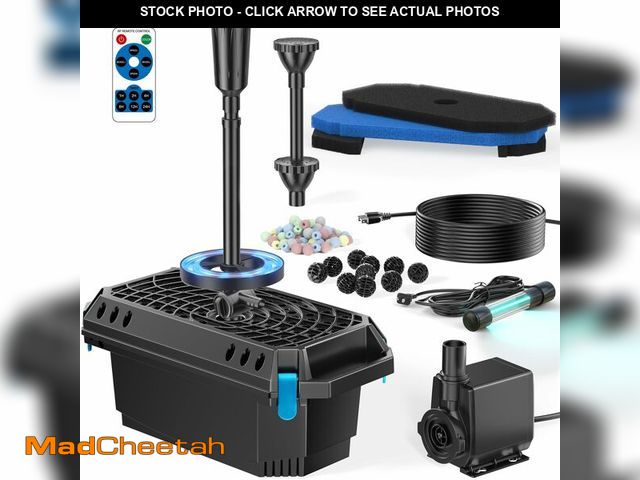 Lot 74-14271334 - POPOSOAP Pond Filter with U-V Clarifier, 660GPH 40W Pond Pump and Filter Kit with RGB LED Lights, Al...