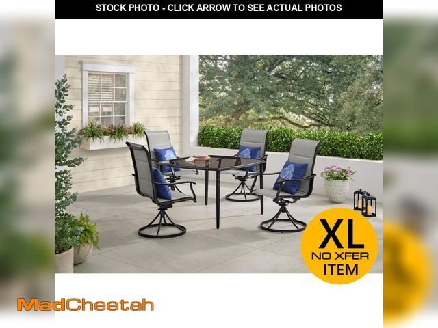 Lot 74-14257121 - Hampton Bay Kentbury 5-Piece Steel Padded Sling Square Glass Top Outdoor Dining Set - UNUSED