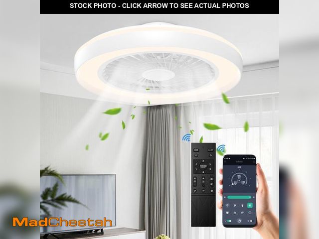 Lot 74-12466064 - XAUJIX 19in White Modern LED Flush Mount Ceiling Fan With Remote Control - UNUSED