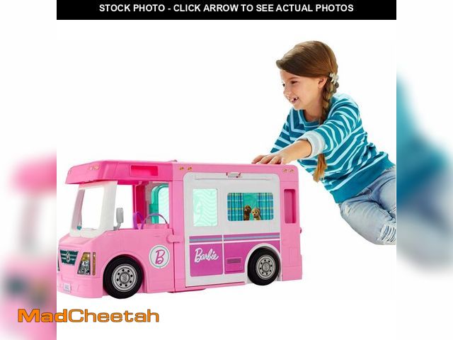Lot 74-13803445 - Barbie 3-in-1 DreamCamper Vehicle, Approx. 3-ft, Transforming Camper with Pool, Truck, Boat and 60 A...