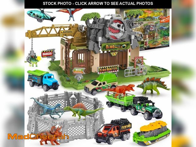 Lot 74-12604326 - Karmount Dino Hunter Pretend Play Toys, Jurassic Gate Playset, 7 PCS Diecast Cars Toys, 6 PCS Dinosa...