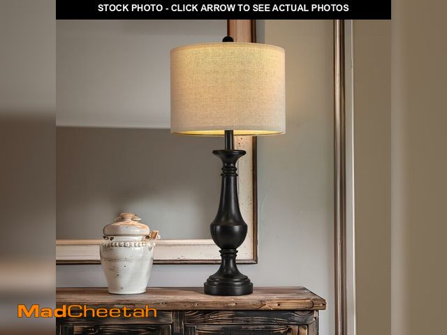 Lot 74-12457909 - PoKat 27.5" Farmhouse Table Lamp for Living Room, Mid Century Tall Table Lamp for Bedroom, Bedside L...