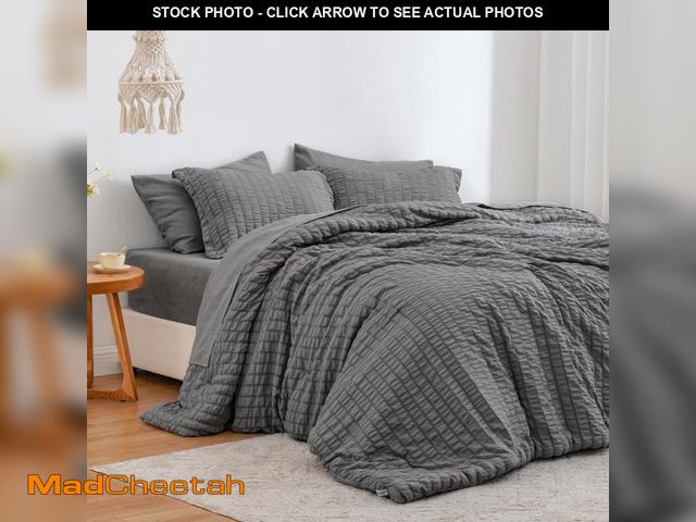Lot 74-11553048 - Love's cabin Seersucker Dark Grey California King Comforter Set, 7 Pieces California King Bed in a B...