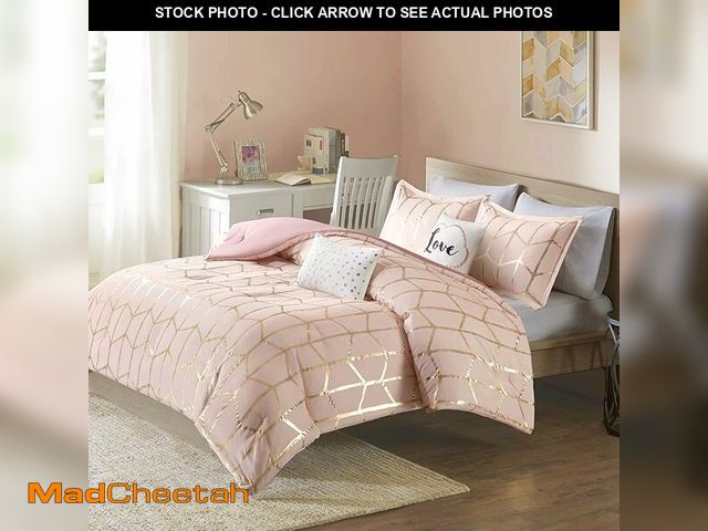 Lot 74-13041431 - Intelligent Design Raina Comforter Microfiber Metallic Print Geometric Design Embroidered Toss Pillo...