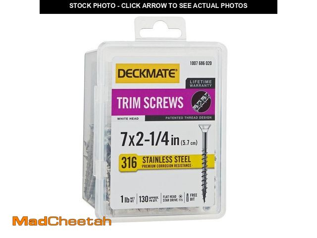 Lot 74-12676923 - DECKMATE Marine Grade Stainless Steel #7 X 2-1/4 in.Wood Trim Screw (White Head) 1lb (Approximately ...