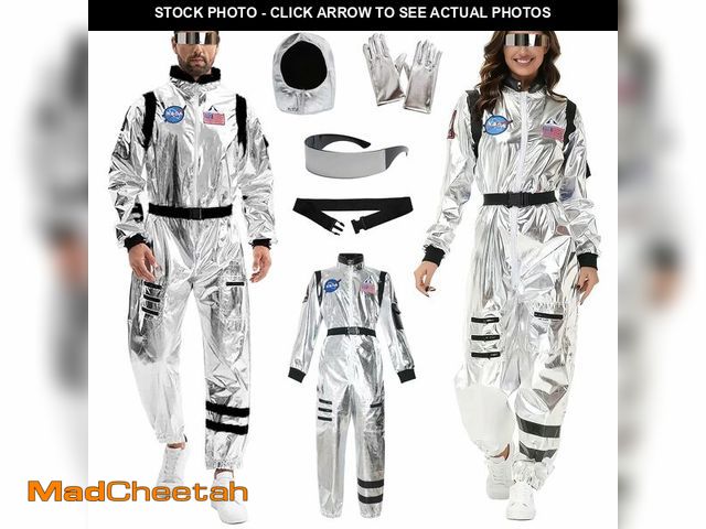 Lot 74-12969121 - Akokvlar 5Pcs Adult Astronaut Costume Silver Spaceman Suit for Men Women Halloween Cosplay Set (Blac...