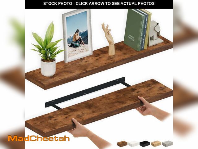 Lot 74-14323762 - Ballucci 48" Floating Shelves, 2-Pack Wood Wall Shelf Set with Invisible Brackets, 8" Deep, Rustic B...