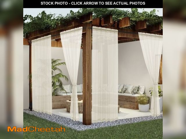 Lot 74-13721790 - youleyar Sheer Outdoor Curtains for Patio Waterproof 4 Panels Linen Look Rod Pocket Indoor Ivory Voi...