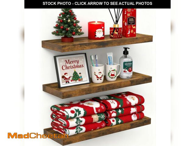Lot 74-13958309 - BAYKA Bathroom Floating Shelves for Wall Set of 3 - Rustic Brown Farmhouse Wood Shelves Over Toilet ...