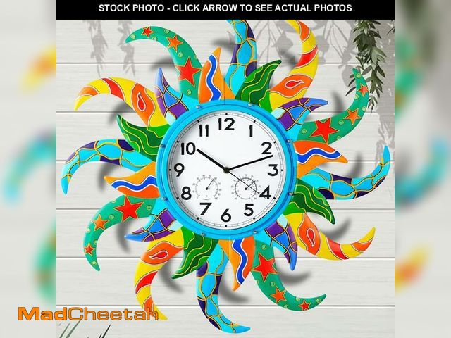 Lot 74-14155201 - YIWEMON Large Sun Outdoor Clock Thermometer Combo,25'' Wall-Mounted Outdoor Clocks Waterproof Silent...