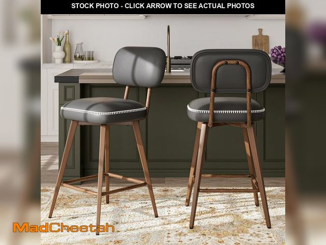 Lot 74-12572363 - MALOL PU Leather Swivel Bar Stools Set of 2, Mid Century Counter Height Bar Chairs with Low Back and...
