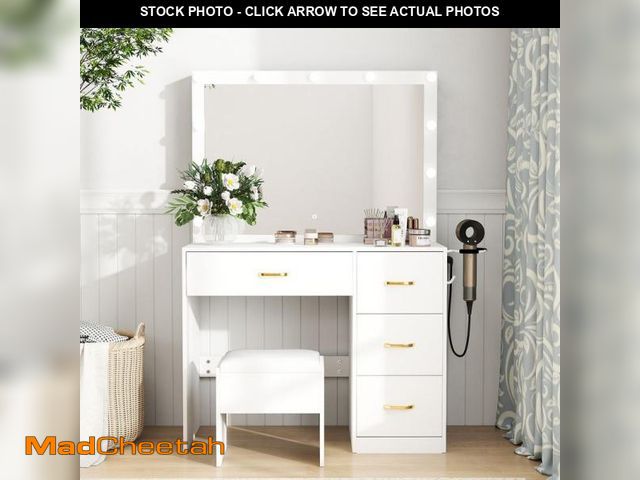 Lot 74-12207234 - Modern 35" Makeup Vanity Table with Lighted Mirror and Cushion Stool - UNUSED