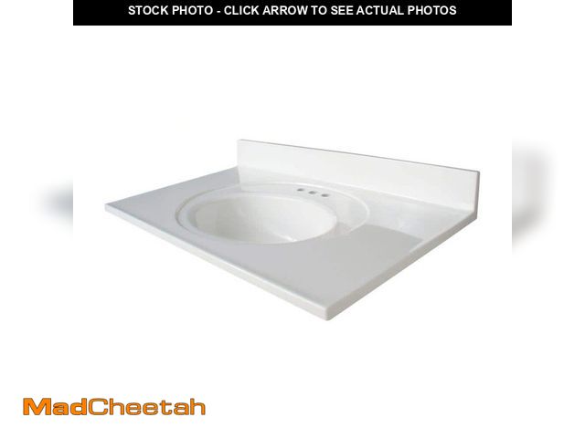 Lot 74-14355315 - Glacier Bay Newport 37 in. W x 22 in. D Cultured Marble White Round Single Sink Vanity Top in White ...