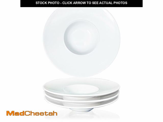 Lot 74-14335710 - jinsongdafa Ceramics Rimmed Soup Bowls 5.1 oz, White 8.5 inch Exquisite small soup plate Set of 4, P...