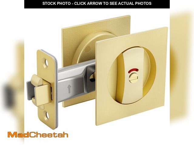 Lot 74-14380881 - goldenwarm Brushed Gold Square Pocket Door Lock with Indicator, Pocket Door Hardware for 2-1/8'' Rou...