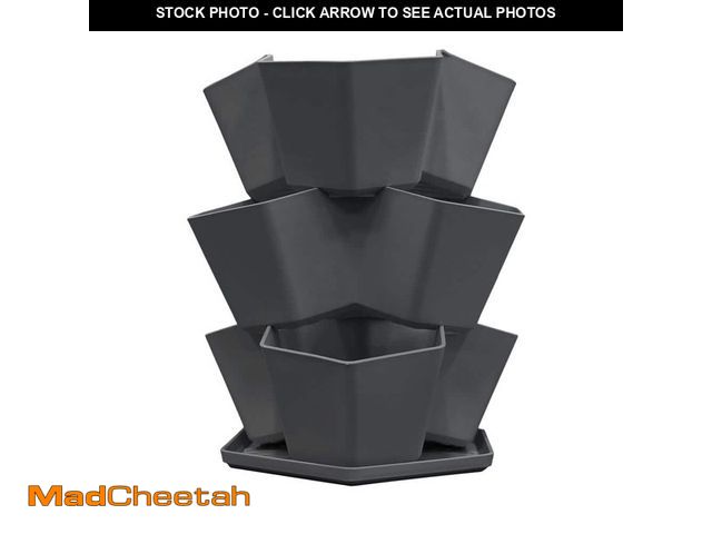 Lot 74-12780369 - Vigoro 6 in. W x 17 in. H 3-Tier Stackable Black Indoor/Outdoor Plastic Decorative Pot - UNUSED