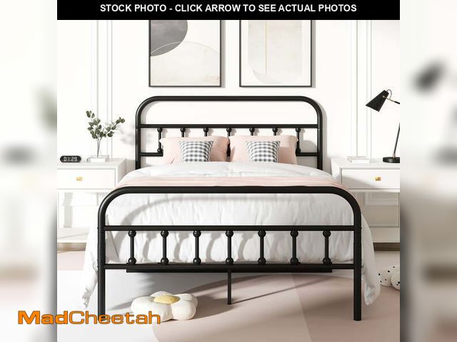 Lot 74-12679712 - UHOMEPRO Full Platform Bed Frame with Headboard, Metal Full Size Bed Frame for Adults Teens, Rustic ...