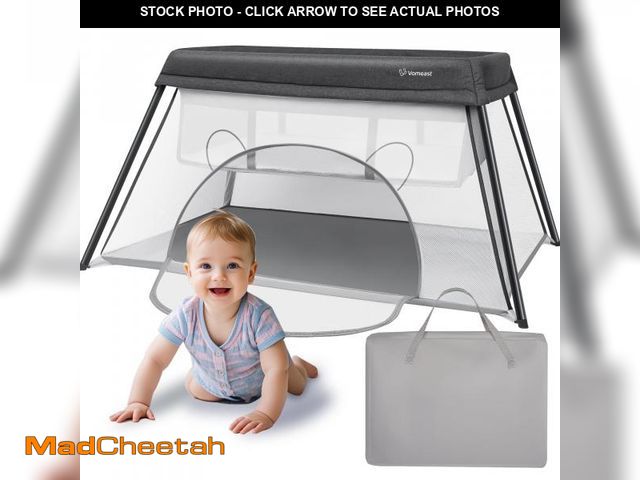 Lot 74-12158875 - Vomeast Travel Crib, Baby Bassinet Portable Crib, Travel Playard Foldable with Baby Mattress, Gray -...