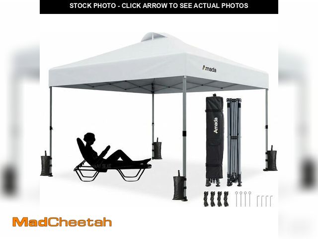 Lot 74-14308262 - Amada 10x10 Pop Up Canopy Tent, 1-Button Push Easy-up Outdoor Canopy Beach Tent with 3-Height Adjust...
