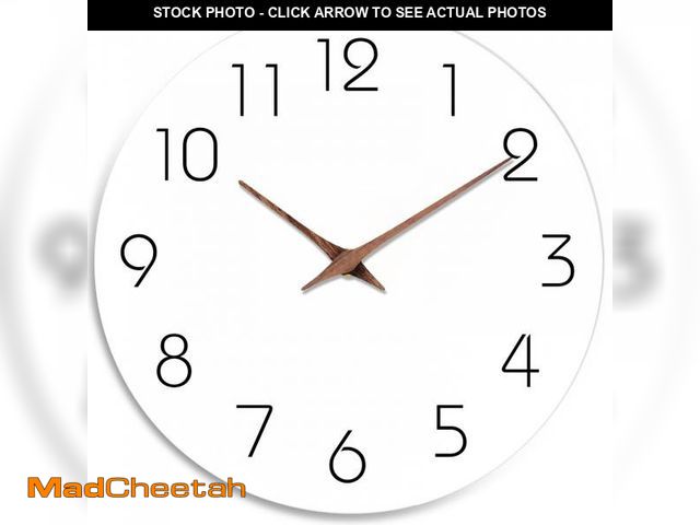 Lot 74-11553902 - Mosewa Wall Clock 14 Inch White Silent Non Ticking Battery Operated Simple Minimalist Wooden Clock D...