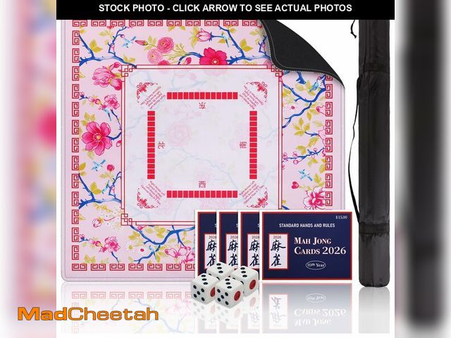 Lot 74-14422385 - 31.5 Inch Mahjong Mat for Table with Dice,2026 Mah jongg Card &amp; Bag,Pink - UNUSED