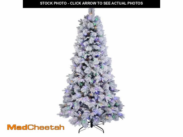 Lot 74-12685882 - 7.5' Pre-Lit Flocked Bellmont Christmas Tree with Color-Changing LED Lights and Stand, by Holiday Ti...