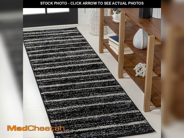 Lot 74-14068155 - JONATHAN Y Williamsburg Minimalist Stripe Black/Cream Runner Rug, 2x8, Contemporary, Modern, Easy-Cl...