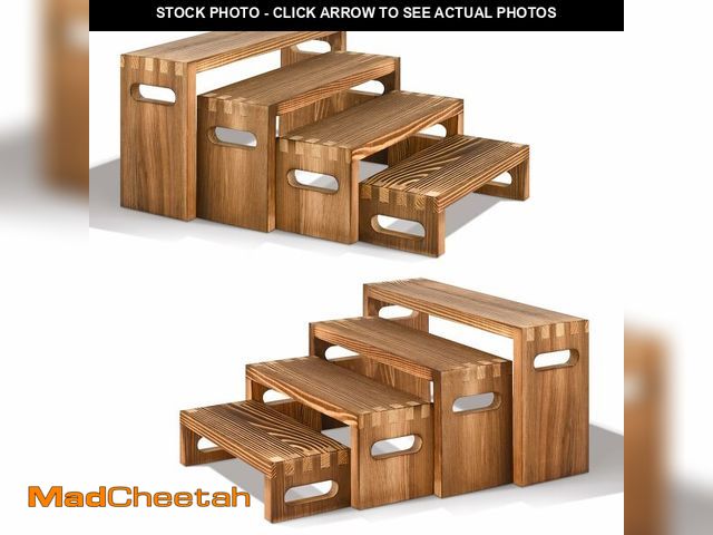 Lot 74-14382670 - Luqvzxv 8 Pcs Wood Risers Display Stands, 2 Set Wooden Risers for Table Display, 4 Tier Rectangular ...