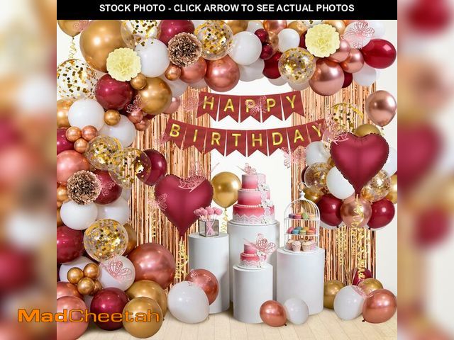 Lot 74-13565872 - AFDBPXM Burgundy Balloons Birthday Decorations for Women Party,Happy Birthday Tissue Tassel Paper,He...