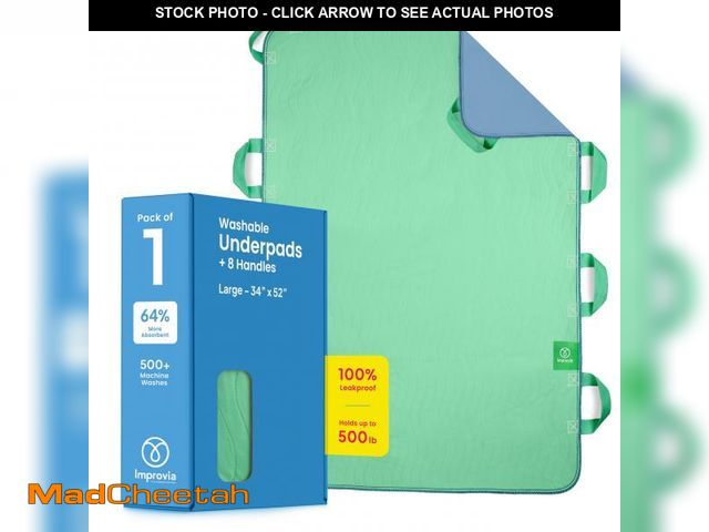 Lot 74-12437516 - Improvia Positioning Bed Pad 34"x52" with 8 Reinforced Handles, Quick-Drying, Washable, Waterproof, ...