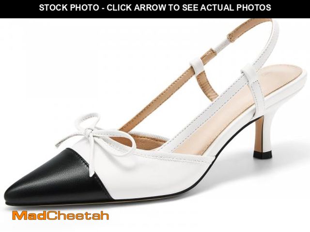 Lot 74-12305181 - Coutgo Women's Bow Tie Slingback Pumps Pointed Toe Kitten Low Heel Patchwork Dress Heeled Sandals, W...
