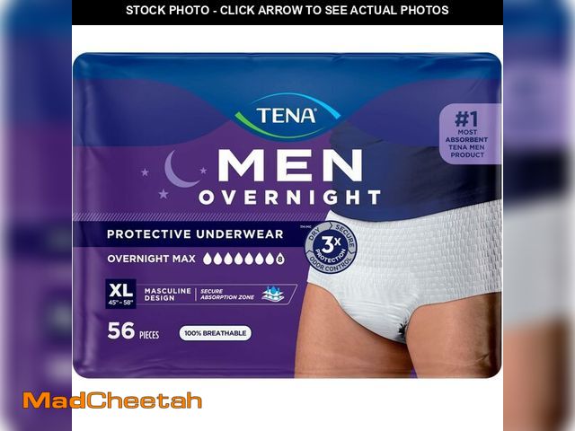 Lot 74-12760532 - TENA Men Protective Incontinence Underwear for Men, Overnight Max Absorbency, White, XL, 56 Count (P...