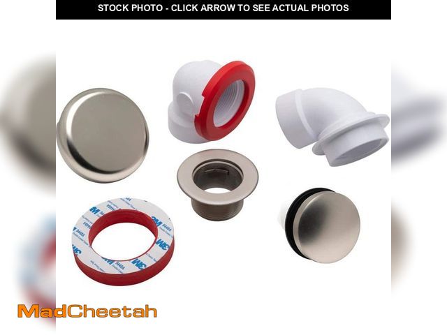 Lot 74-12663769 - Oatey Touch Toe Sch. 40 PVC Bath Waste Half Drain Kit in Brushed Nickel - UNUSED