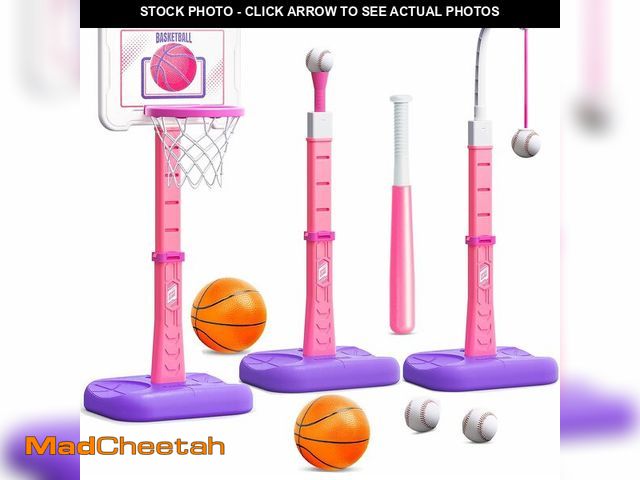 Lot 74-13710509 - ShyLizard 3 in 1 Kids Basketball Hoop and T Ball Set, Adjustable Height Toddler Basketball Hoop, Han...