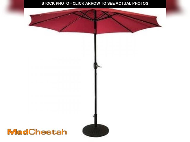 Lot 74-12155345 - Sun-Ray 9 FT 32 LED Patio Solar Umbrella W/ Push Button Tilt and Crank Outdoor Umbrella  8 Sturdy Ri...