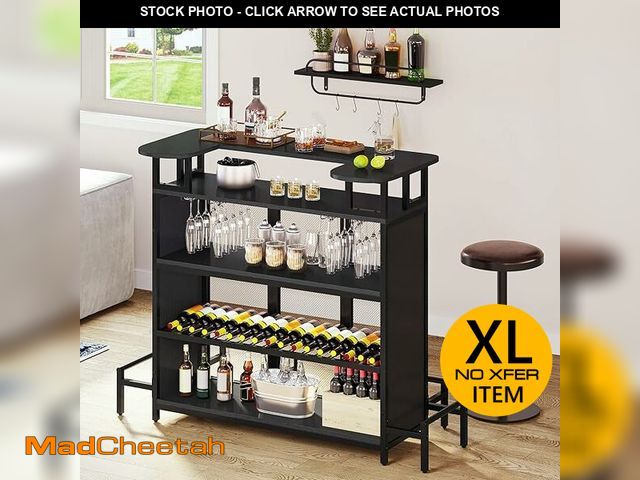 Lot 74-12689415 - YITAHOME Mini Home Bar Unit Table with Wall-Mounted Shelf Rack &amp; Music Sensing LED Light, Modern...