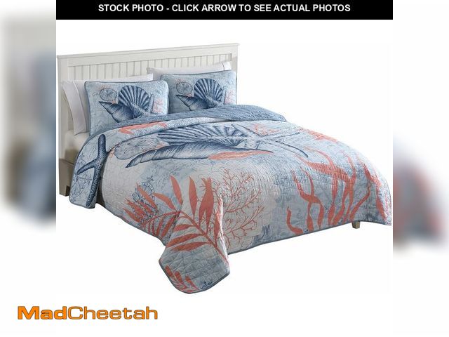 Lot 74-13331323 - CARIBBEAN JOE Coastal 3-Piece Quilt Set, Full/Queen, Coral Sea Turtle - UNUSED