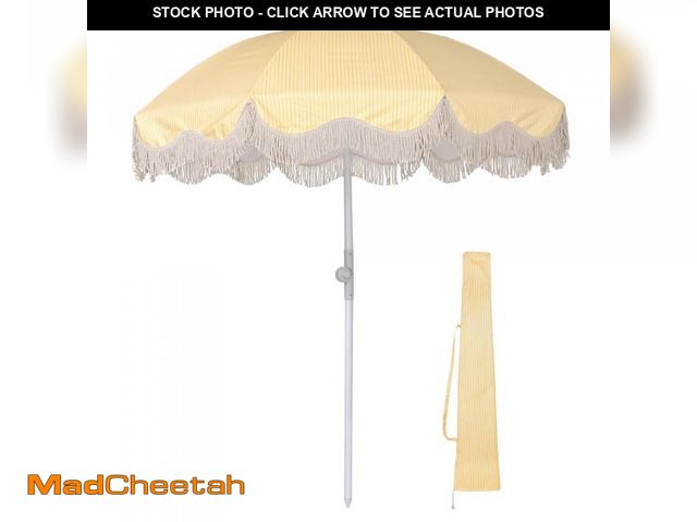 Lot 74-12140792 - Ocean 6Ft Outdoor Tassel Umbrella, 8-Rib Design with Wavy Edge, Tilt Mechanism for Deck Picnic Lawn ...