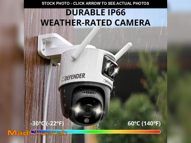 Lot 74-13695344 - Defender AI Powered Guard Pro 3K PLUS Dual Lens PTZ Wi-Fi 6-Plug-in Security Camera -1 Pack - UNUSED