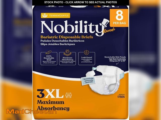 Lot 74-12322728 - 3XL Adult Diapers for Women and Men - 8 Bariatric Disposable Briefs with Tabs and Stretchable Side P...