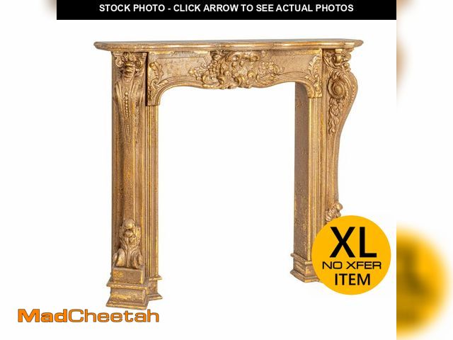 Lot 74-12657601 - Creative Co-Op Decorative Wood Ornate Fireplace Mantel, Distressed Gold - UNUSED