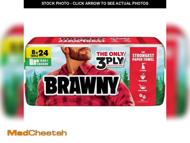 Lot 74-14067899 - Brawny Tear-A-Square 3-Ply Paper Towels, 8 Triple Rolls = 24 Regular Rolls, Strong, Absorbent, and D...