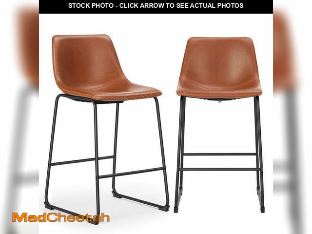 Lot 74-12781312 - EDX Counter Height Bar Stools Set of 2 With Back and Footrest, Metal Frame, 26 inch, Brown - UNUSED