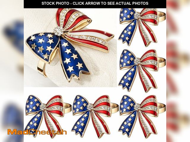 Lot 74-14208993 - Geiserailie 6 Pieces Patriotic Napkin Rings 4th of July Bow Napkin Ring Holder Red White and Blue Am...
