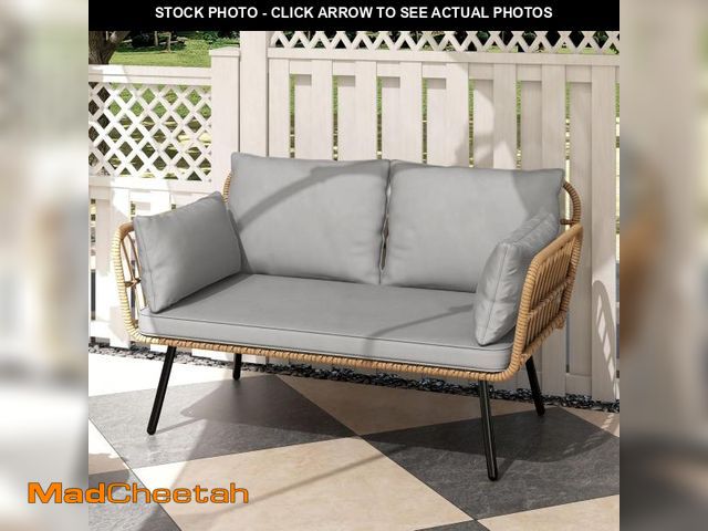 Lot 74-12136905 - DWVO Wicker Patio Loveseat, All-Weather Rattan 2-Seat Sofa with Cushions &amp; Lumbar Pillows, Outdo...