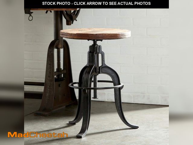 Lot 74-13649814 - Litton Lane 29 in. Black Metal Vintage Industrial Inspired Stool with Brown Adjustable Wood Seat - U...