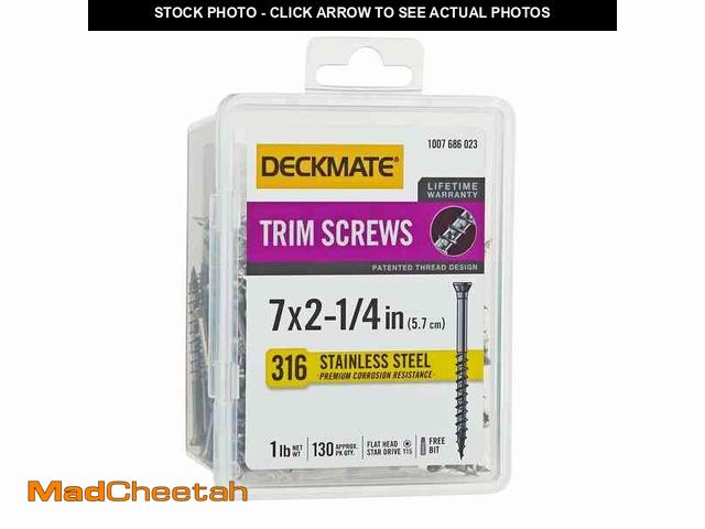 Lot 74-12675845 - DECKMATE Marine Grade Stainless Steel #7 X 2-1/4 in. Wood Trim Screw 1lb (Approximately 130 Pieces) ...